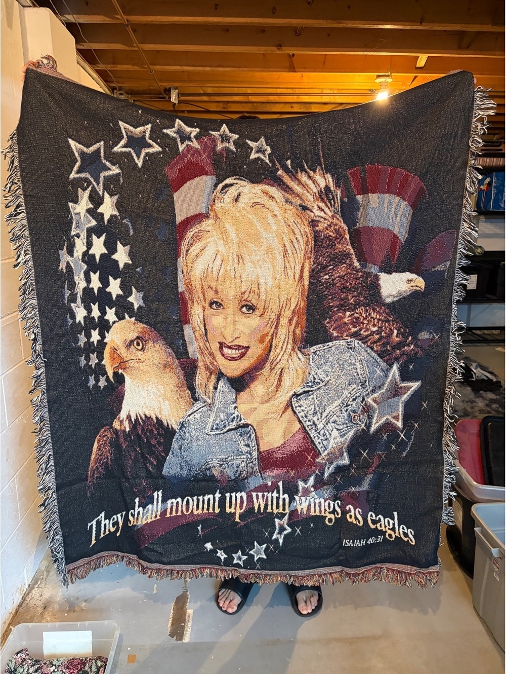 Rare vintage Dolly Parton woven tapestry throw blanket 1998